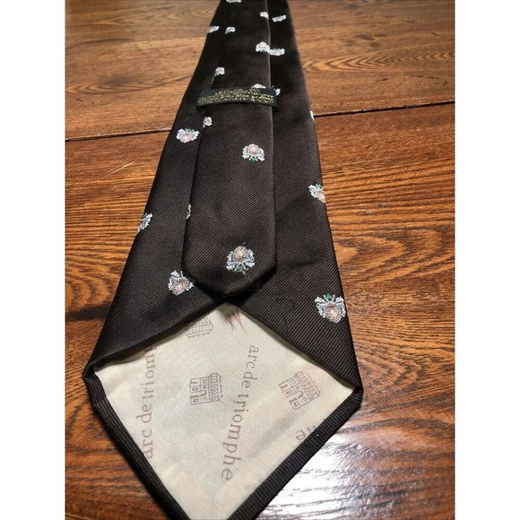 Vintage Sears The Men's Store Tie Arc De Triomphe Brown Crest Coat Of Arms 4x53 - Picture 3 of 7